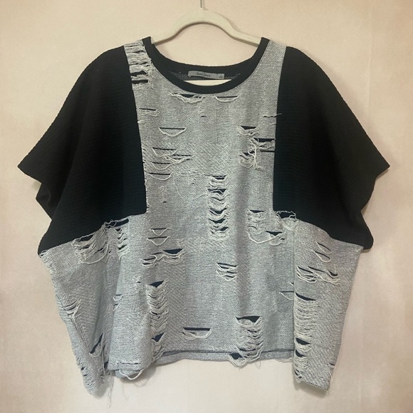 Beau Jours women's size 2 distressed destroyed mixed media textured boxy top EUC - Picture 2 of 7